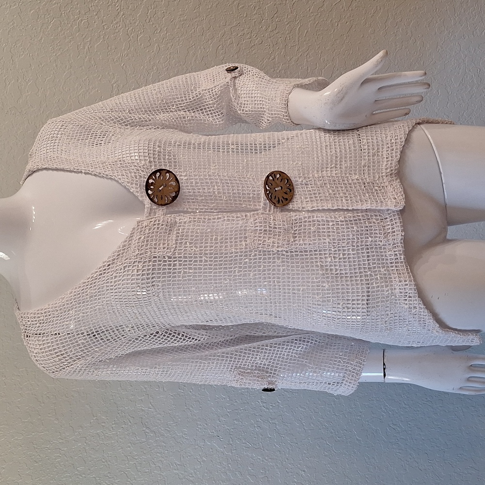 NWT NINA LEONARD White CROCHET TOPPER SHRUG - Picture 8 of 10